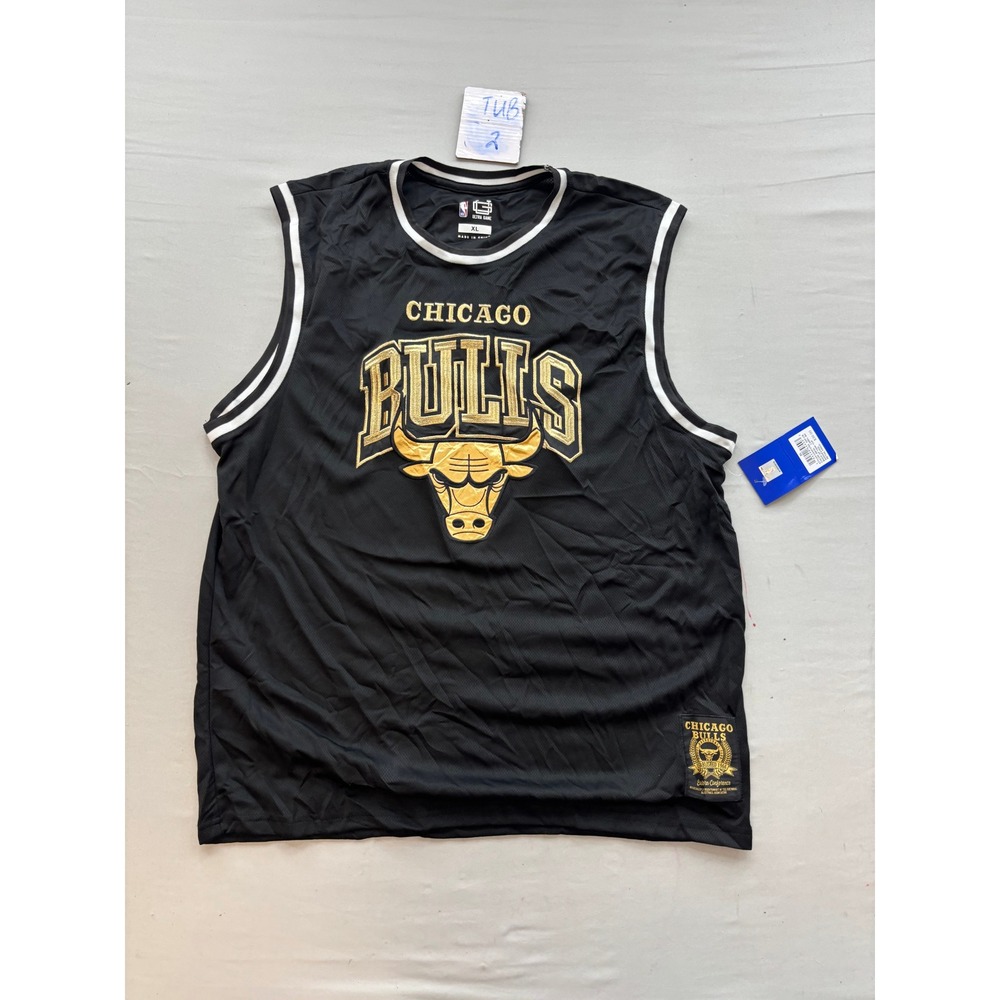 NBA Ultra Game Chicago Bulls Jersey Mens XL Black Gold Mesh Sleeveless Shirt NWT